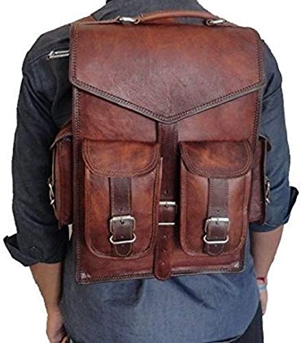 ALASKA EXPORTS - 15"Vintage Cuero para Hombre portátil Mochila Bandolera Bandolera Bandolera para 2 en 1 propósito