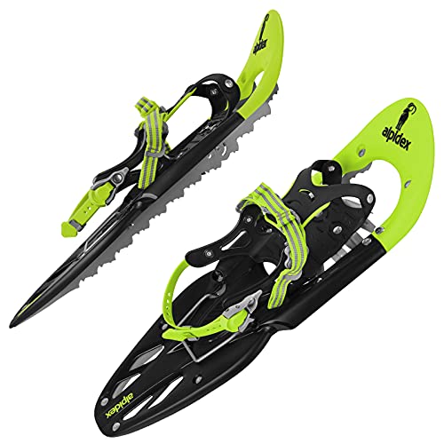 ALPIDEX Raquetas Nieve Ligero Adulto 38-45 Bolsa Transporte Bastones Opcional, Color:Lime sin Bastones