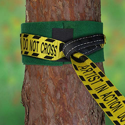 ALPIDEX Slackline 15 m 2t + 2 x Protector de árbol + Protector de trinquete, Color:Do Not Cross. Amarillo