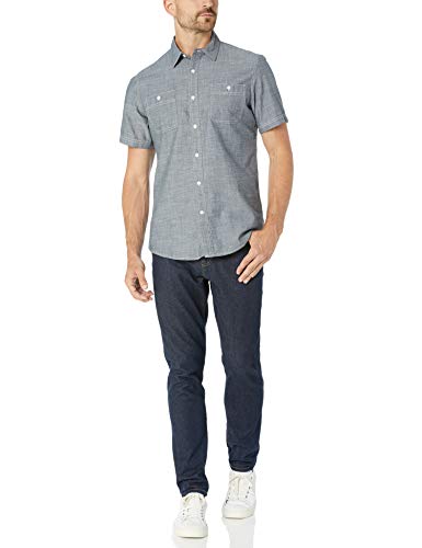 Amazon Essentials - Camisa de cambray con manga corta y corte entallado para hombre, gris, US S (EU S)