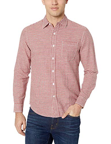 Amazon Essentials - Camisa de lino con manga larga, corte entallado y estampado para hombre, Rojo (Red Gingham), US XL (EU XL - XXL)