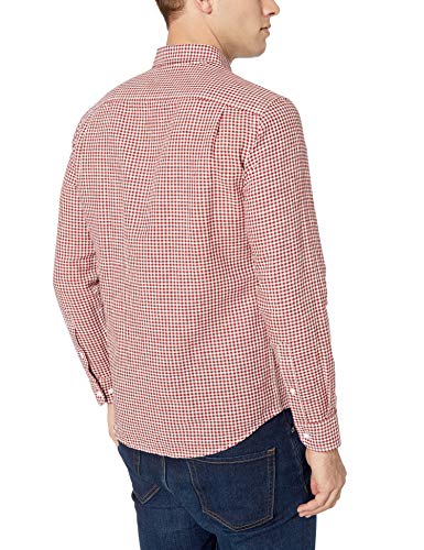 Amazon Essentials - Camisa de lino con manga larga, corte entallado y estampado para hombre, Rojo (Red Gingham), US XL (EU XL - XXL)