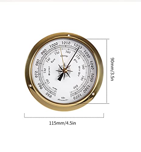 BAWAQAF Barómetro multifuncional, higrómetro de temperatura atmosférica reloj de marea marina al aire libre de cobre shell medidor de presión atmosférica