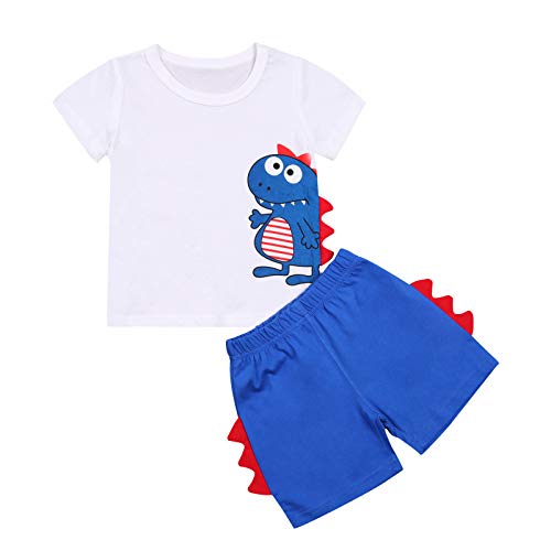 Bebé Niños Chándal Verano 2 Piezas Traje de Ropa Deportiva Camiseta de Manga Corta/sin Manga + Pantalones Cortos Conjunto Informal de Chico con Estampado Infantil (Dinosaurio 4, 6-12 Meses)