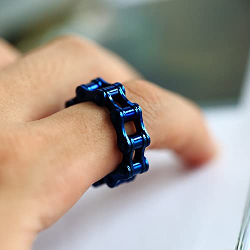 Beydodo Anillo Gotico Hombre Anillo Punk Hombre,Anillos para Hombre de Acero Inoxidable,Anillo Hombre Azul Cadena de Bicicleta Talla 60(19.1)