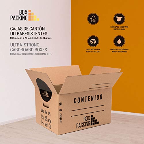 BOXPACKING | Cajas de Cartón para Mudanzas y Almacenaje | Cajas Mudanza 43x30x25 cm | Cajas Cartón Mudanza con Asas | Pack 20 cajas