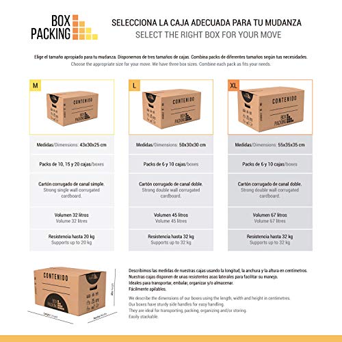 BOXPACKING | Cajas de Cartón para Mudanzas y Almacenaje | Cajas Mudanza 50x30x30 cm | Cajas Cartón Mudanza con Asas | Pack 6 cajas