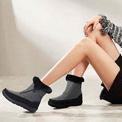 Camfosy Botas de Nieve para Mujer, Zapatos de Invierno Botas de Lluvia de Piel Botas Impermeables Furty Rising Hot para Caminar Senderismo