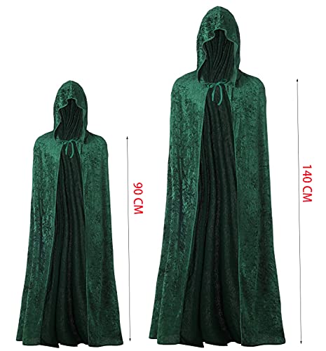 Capa con Capucha Terciopelo Largo Medieval, Disfraces de Bruja, Vampiro Princesa, Fiesta de Carnaval Halloween, para Hombre y Mujer (Verde, 140CM)