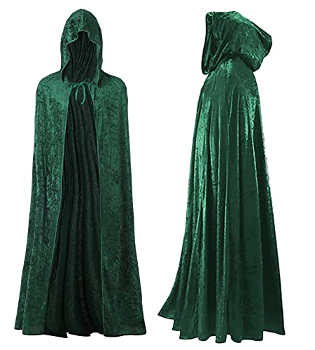 Capa con Capucha Terciopelo Largo Medieval, Disfraces de Bruja, Vampiro Princesa, Fiesta de Carnaval Halloween, para Hombre y Mujer (Verde, 140CM)