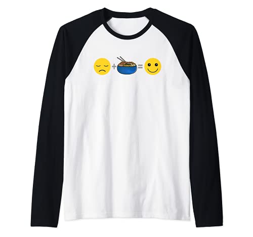 Cara triste más sopa japonesa de Ramen igual a cara feliz sonrisa Camiseta Manga Raglan