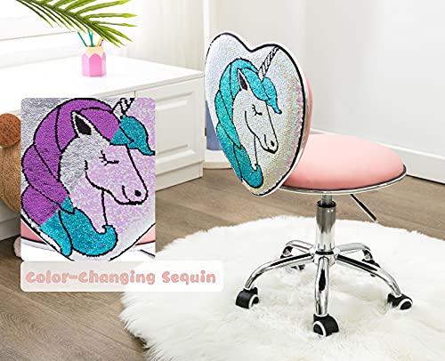 chairus Silla de Escritorio Giratoria con Altura Ajustable Juvenil Silla de Estudio Sin Brazos Respaldo con Lentejuelas Cambian (Pink)