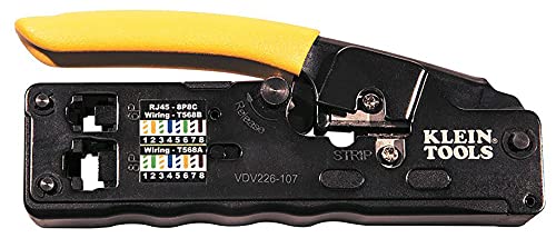 Crimpadora profesional de alambre de trinquete, crimpadora modular compacta CAT6, CAT5e, CAT3, más Klein Tools VDV226-107