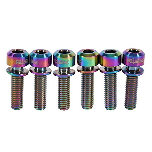 Dioche Tornillos de Vástago de Bicicleta, Tornillos de Aleación de Titanio M5 X 18 Mm Tornillos con Arandelas para Vástago de Bicicleta MTB (6 Piezas)(Arco Iris)