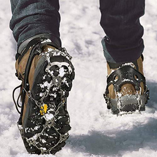 Ducomi - Crampones unisex para hielo y nieve con 8 dientes antideslizantes, tacos aptos para zapatos y botas, ideales en invierno para montaña, alpinismo, senderismo y escalada, Negro