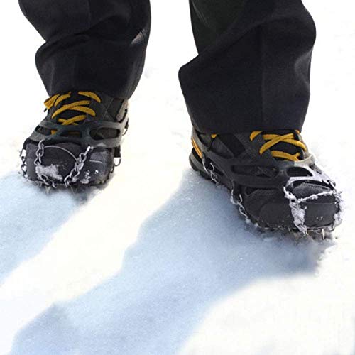 Ducomi - Crampones unisex para hielo y nieve con 8 dientes antideslizantes, tacos aptos para zapatos y botas, ideales en invierno para montaña, alpinismo, senderismo y escalada, Negro