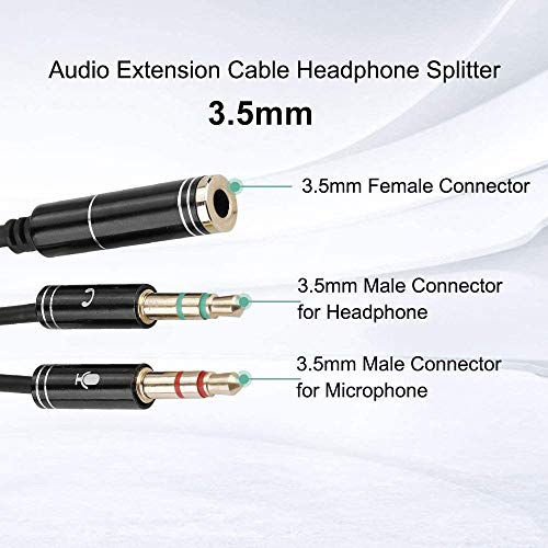 EasyULT 3.5mm Audio Jack Y Splitter Cable, Estéreo Conector Jack 1 Hembra a 2 Macho Cable Audio Divisor para Auricular del Micrófono- 30CM(Negro)