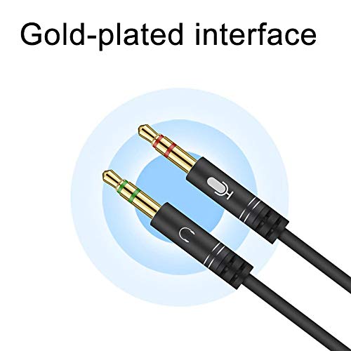 EasyULT 3.5mm Audio Jack Y Splitter Cable, Estéreo Conector Jack 1 Hembra a 2 Macho Cable Audio Divisor para Auricular del Micrófono- 30CM(Negro)