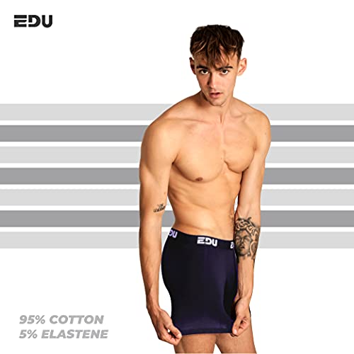 EDU Juego de 6 calzoncillos tipo bóxer para hombre, de algodón (Trunks) azul marino L