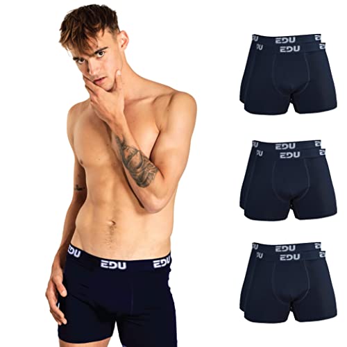 EDU Juego de 6 calzoncillos tipo bóxer para hombre, de algodón (Trunks) azul marino L