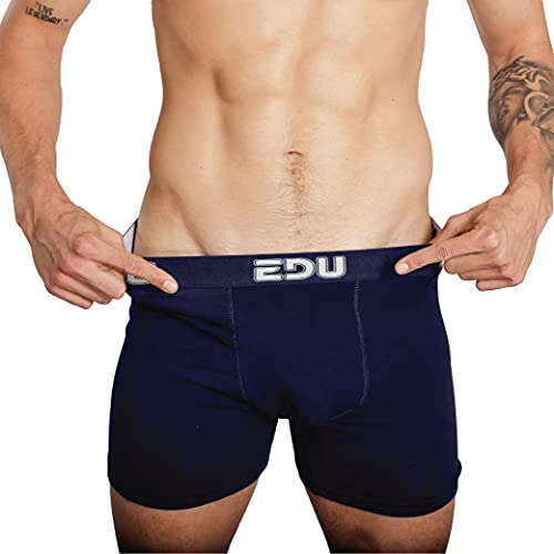 EDU Juego de 6 calzoncillos tipo bóxer para hombre, de algodón (Trunks) azul marino L