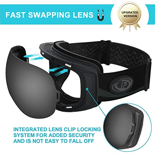 findway Gafas de Esquí, Gafas Esqui Snowboard Nieve para Hombre Mujer OTG, Anti Niebla Gafas de Esquiar Protección UV Gafas de Ventisca,Magnéticos Esférica Lentes Interchangeable Spherical Lens OTG