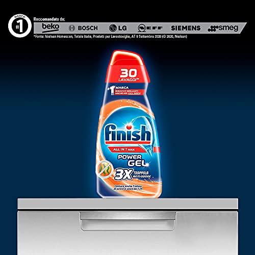 Finish Powergel - Gel detergente para lavavajillas líquido, multiacción, antiolor, 210 lavados, 7 paquetes de 30 lavados