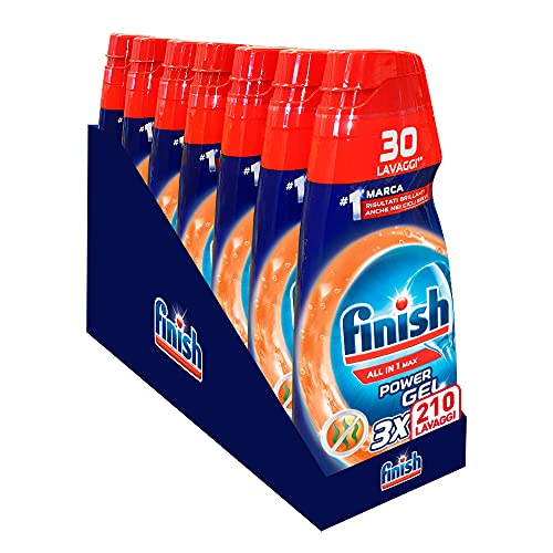 Finish Powergel - Gel detergente para lavavajillas líquido, multiacción, antiolor, 210 lavados, 7 paquetes de 30 lavados