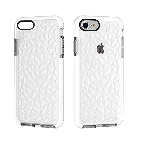 Funda iPhone 8/7, Carcasa Silicona Transparente Protector TPU Airbag Anti-Choque Ultra-Delgado Anti-arañazos Case 3D Modelo Geométrico de Diamante Funda (iPhone 8/7, Blanco)