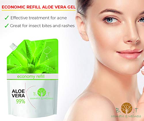 Gel de Aloe Vera 99%. Formato Ahorro 1000 ml. Cuidado de la Piel (Corporal & Facial), Cuidado del Cabello. Rejuvenece y Mejora la Apariencia de la Piel. Recarga Económica 1 kg