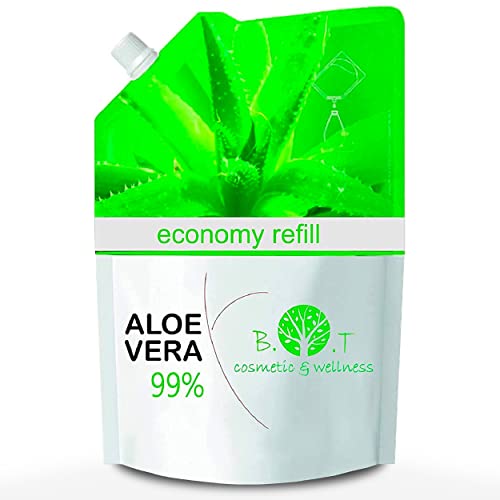 Gel de Aloe Vera 99%. Formato Ahorro 1000 ml. Cuidado de la Piel (Corporal & Facial), Cuidado del Cabello. Rejuvenece y Mejora la Apariencia de la Piel. Recarga Económica 1 kg