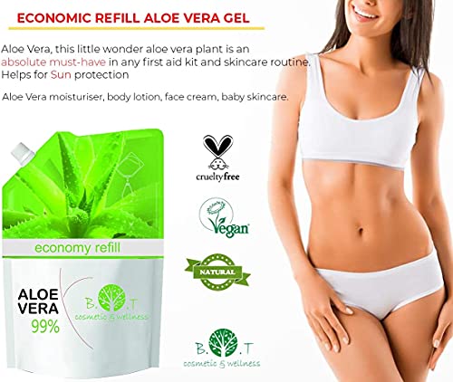 Gel de Aloe Vera 99%. Formato Ahorro 1000 ml. Cuidado de la Piel (Corporal & Facial), Cuidado del Cabello. Rejuvenece y Mejora la Apariencia de la Piel. Recarga Económica 1 kg