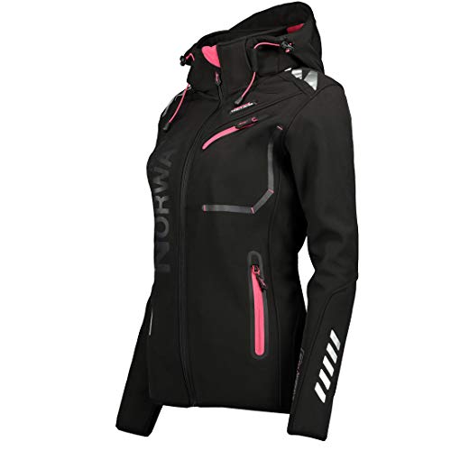 Geographical Norway REINE LADY - Chaqueta Softshell Impermeable Mujer - Chaqueta Capucha Exteriores - Chaqueta Cortavientos Invierno - Actividades Senderismo Aire Libre (negro/rosa XL) Talla 4