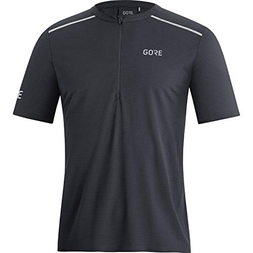 GORE WEAR Camiseta de manga corta de running Contest para hombre, Con cremallera, L, Negro