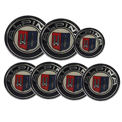 Hanway 7 Piezas 82 mm 73 mm 68 mm 45 mm Emblema Delantero/Emblema de Maletero/Tapas de Volante, tapacubos para Volante de Coche, Emblema de tapacubos Central para Auto, Logo de Alpina para BMW