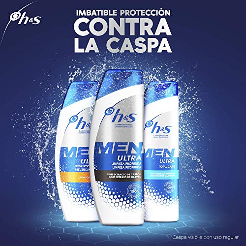 Head & Shoulders Men Ultra Limpieza Profunda Champú Anticaspa 300 ml, con carbón para un pelo y un cuero cabelludo limpios