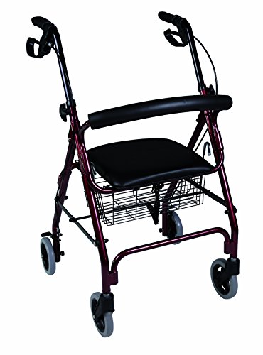 Herdegen - Andador rollator caminador con asiento y 4 ruedas; hecho de aluminio y con frenos, con cesta para transportar objetos o hacer la compra, altura regulable