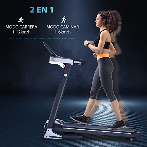 HOMCOM Cinta de Correr y Andar Eléctrica Plegable con 12 Programas Pantalla LCD Botón de Emergencia Velocidad 12 km/h Motor 500 W Carga 100 kg 71x128x122 cm Negro