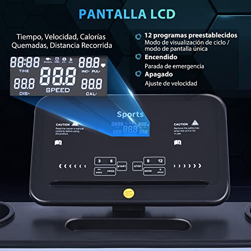 HOMCOM Cinta de Correr y Andar Eléctrica Plegable con 12 Programas Pantalla LCD Botón de Emergencia Velocidad 12 km/h Motor 500 W Carga 100 kg 71x128x122 cm Negro