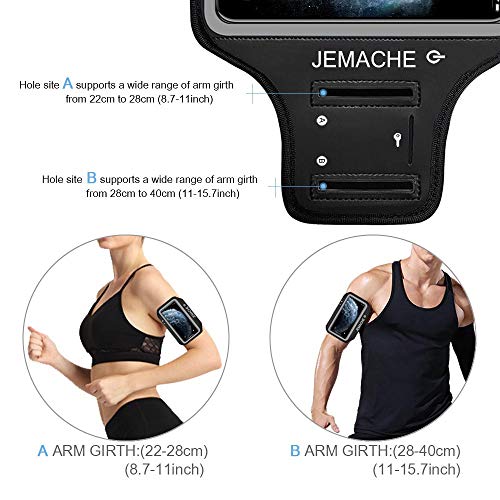 iPhone 13 Pro MAX, 12 Pro MAX Running Brazalete, JEMACHE Deportivo Correr Móvil Brazo Banda Funda para iPhone 13 Pro MAX, 12 Pro MAX, 11 Pro MAX, XS MAX (Negro)