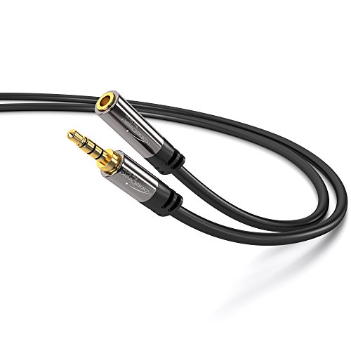 KabelDirekt – 1m Cable de Extensión 3,5mm 4 Pin Jack (Cable Aux, Audio Estéreo, Conector Macho a Conector Hembra, soporta Tono de micrófono, para Extender Cables de Auriculares), Pro Series