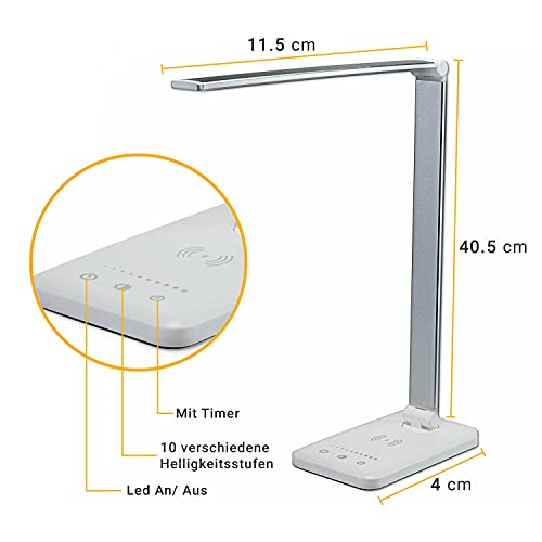 Lámpara de escritorio LED de color plateado y blanco, orientable y giratoria, táctil – Lámpara de mesa regulable con cambio de color para oficina y escritorio – con conexión USB