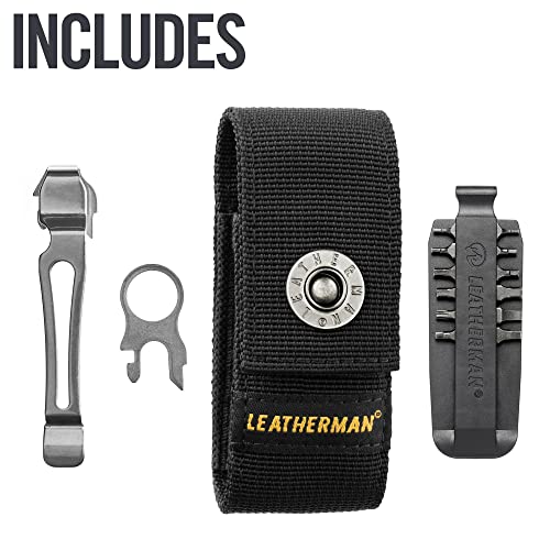 Leatherman Charge Plus - Multiherramienta con 19 utensilios, incluye navajas, alicates, sierra y destornillador, para acampar y pescar, hecha en EE.UU., en acero inoxidable con una funda de nylon