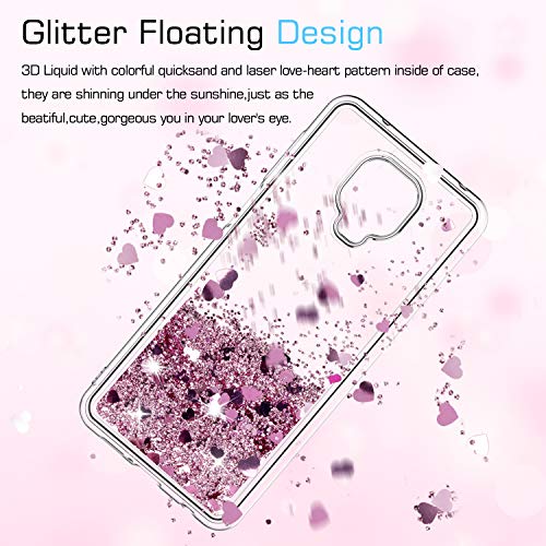 LeYi Funda Xiaomi Redmi Note 9S / Note 9 Pro Silicona Purpurina Carcasa con HD Protector de Pantalla, Transparente Cristal Bumper Telefono TPU Case Cover para Movil Note 9S Oro Rosa