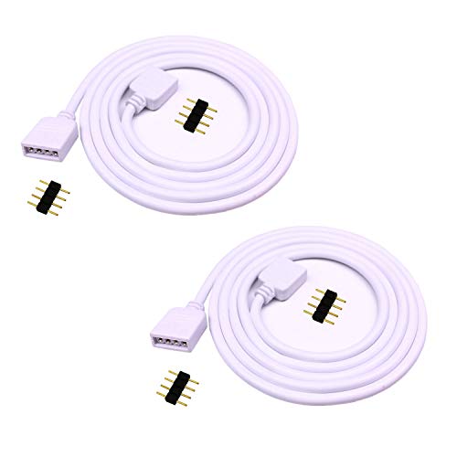 LitaElek 2pcs 2.5m Cinta de LED RGB Cable de Extensión Cable Alargador de Tira LED Conector de Banda LED para SMD 5050 3528 2835 RGB LED Strip con 4pcs Macho a Macho 4-Pin Tapones, Blanco