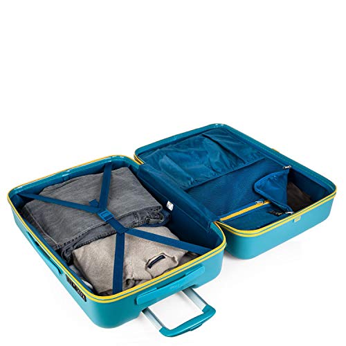 Lois - Maleta Cabina Avión 55x36x20 para Viaje con Puerto Carga USB Doble y 4 Ruedas Dobles Trolley - Maleta de Mano Avión Pequeña 10 Kg Equipaje - Trolley ABS Rígida, Cómoda y Liger, Color Aguamarina