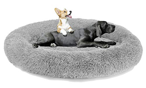 LRuilo Camas extra gigantes de felpa para perros, cama redonda y cálida, para perros, lavable, cómoda cama para perros grandes y medianos (L-80 cm, gris claro)