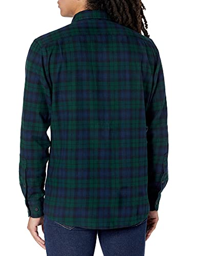 Marca Amazon - Goodthreads - Camisa de franela cepillada de manga larga y corte estándar para hombre, Azul (Navy Black Watch Plaid), US L Tall (EU L)