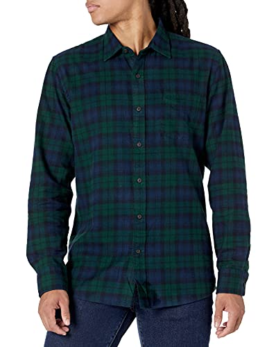 Marca Amazon - Goodthreads - Camisa de franela cepillada de manga larga y corte estándar para hombre, Azul (Navy Black Watch Plaid), US L Tall (EU L)