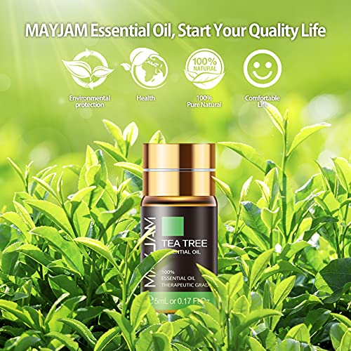 MAYJAM Juego de Aceites Esenciales 28 Piezas 100% Puro 24 * 5 ml Lavanda Jazmín Eucalipto Vainilla Menta y más - 4 Botellas Enrolladas de 10 ml Clean/Energético/Respiratorio/Alivio del Estrés